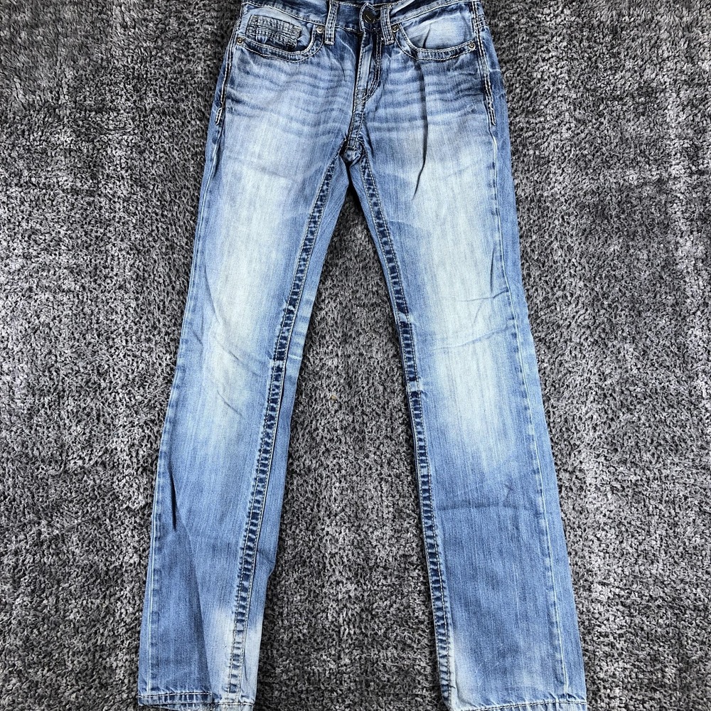 BKE Aiden Straight Jeans Womens 27L Blue Light‎ Wash Relaxed Distressed Denim